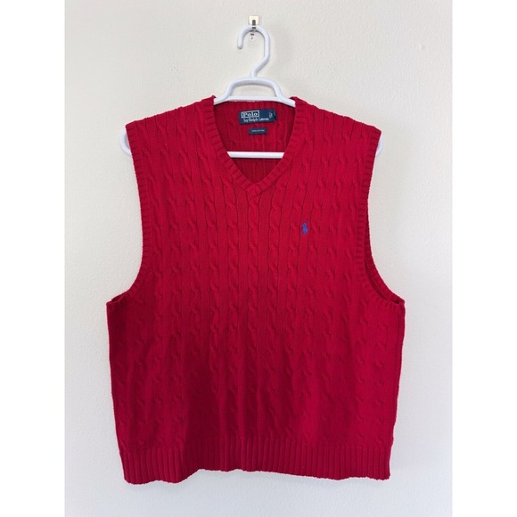 Ralph Lauren Other - VINTAGE Polo Ralph Lauren RED V-Neck Cable‎ Knit Sleeveless Sweater Vest Sz XXL
